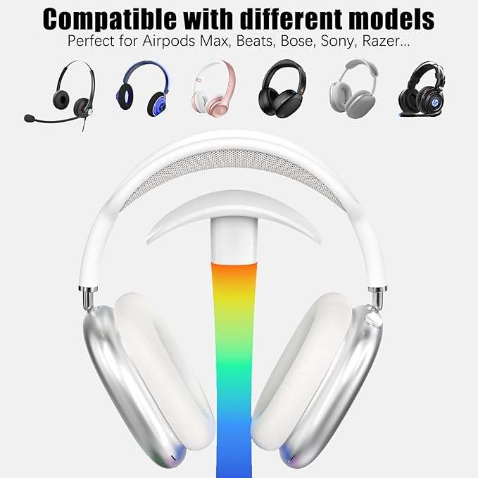 Headphone Stand with Wireless Charger,Gaming Headset Stand with RGB Light Mode,for iPhone17/16/15/14,Gifts for Gamers & Music Lover (White)
