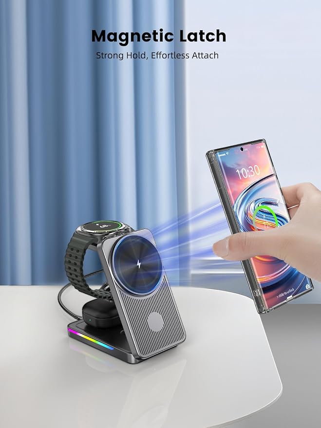 Magnetic Wireless Charger for Samsung Galaxy S26 Ultra, 3 in 1 Wireless Charging Station for Samsung Watch 8, Travel Foldable MagSafe Charger Stand for Android S25 Ultra/Z Fold/Z Flip 7, Buds 4 Pro