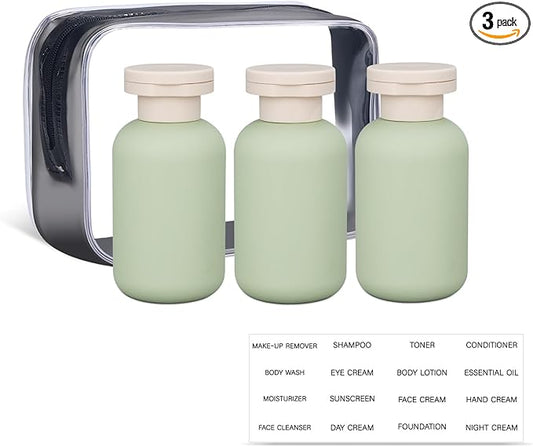 ASEVAT 3.4 oz Travel Bottles for Toiletries, Leak Proof Squeeze Bottles Refillable, Plastic Bottles with Caps for Shampoo, Lotion, Cream, Conditioner and Liquids (3 Pcs)