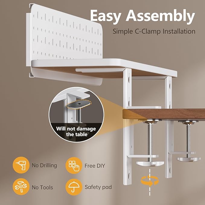 3 in 1 Clamp-on 22"×7.5" Desk Extender, Heavy-Duty Side/Top Desk Organizer Shelf, Adjustable Desktop Storage for Office Accessories, Monitor and Laptop Riser, Pegboard Included