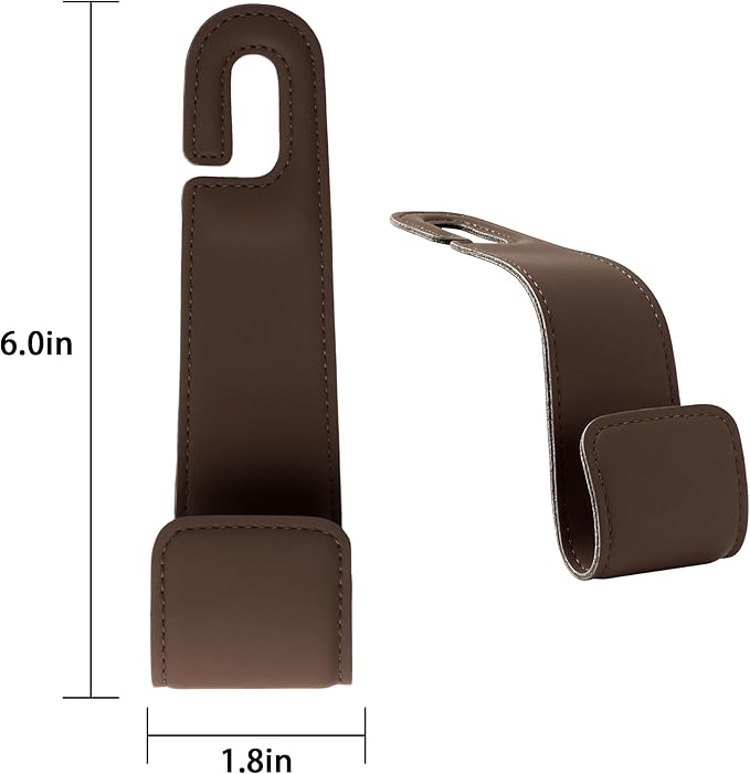 Leather Car Purse Hooks with Larger Strap Holder Purse Hook Purse Holder for car car seat Back Hooks Automotive seat Back Organizer headrest Hooks for Bags and Purse (Brown, 2pcs)