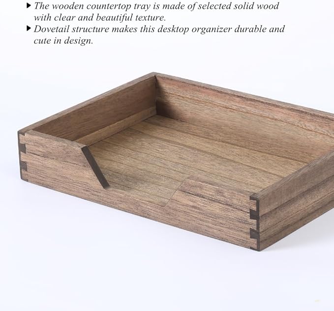 DDYURI Wood Letter-Size Tray for Office Desktop Organizer - Wooden Front-Load Documents Tray for Mail, Paper, File, Magazine, Pen,Notebook Storage Paper Holder Trays Dark(DGTU-DK)