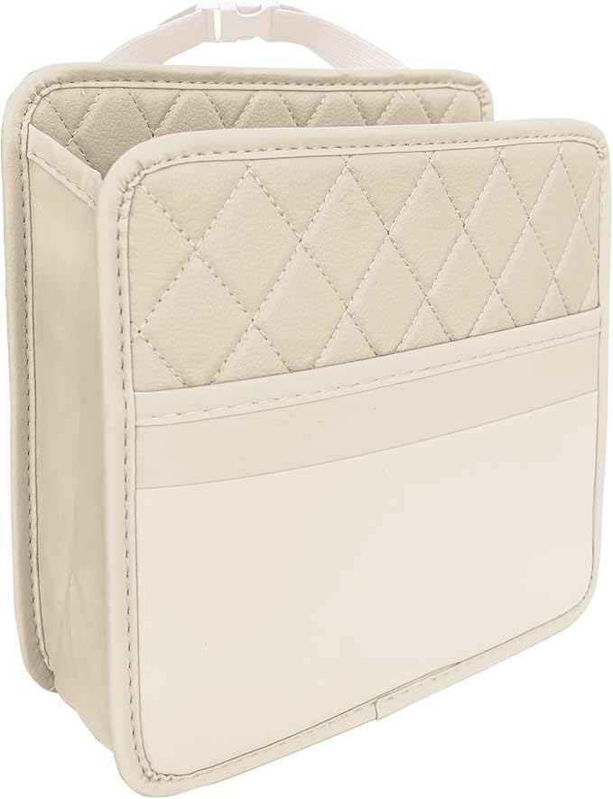Car Seat Back Organizer, Car Organizers and Storage, Leather Multipurpose Vehicle Backseat Storage Pocket, Auto Interior Accessories Waterproof Hanging Bag for SUV Sedan Truck (Beige)