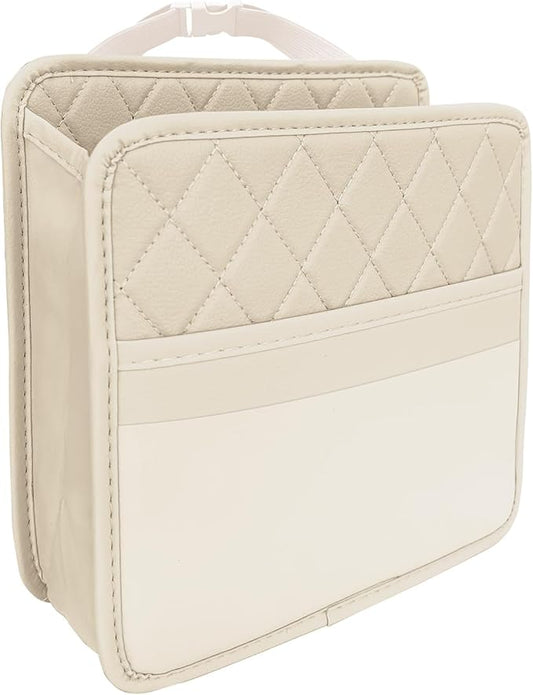 Car Seat Back Organizer, Car Organizers and Storage, Leather Multipurpose Vehicle Backseat Storage Pocket, Auto Interior Accessories Waterproof Hanging Bag for SUV Sedan Truck (Beige)