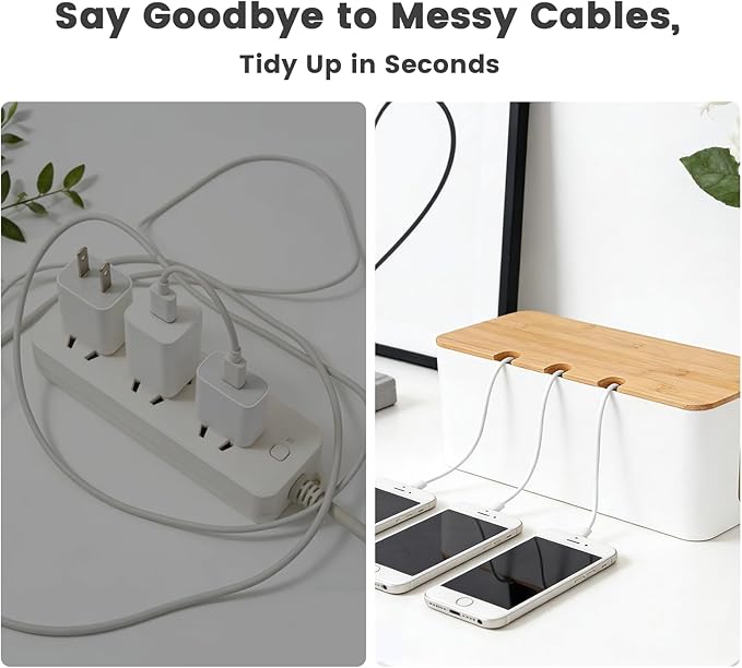 2 PCS Large Cable Management Box – Wooden Style Cord Organizer and Cover for TV Wires, Computer, Router, USB Hub and Under Desk Power Strip – Safe ABS Material