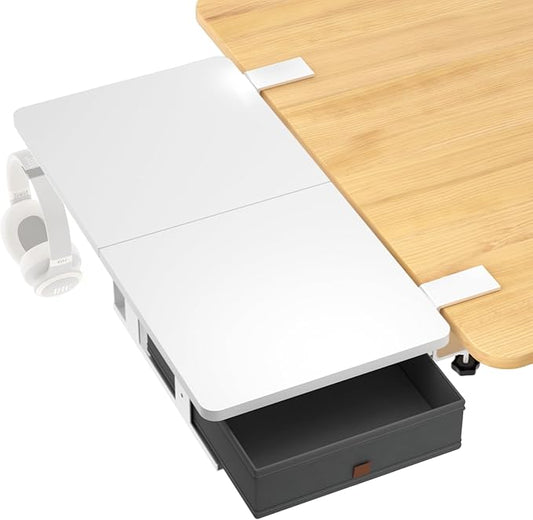Flenpptly Desk Extender Tray, 24" x 12" Desk Extension with Storage Drawer, Clamp On Desk Dxtender, Keyboard Extender for Desk, Keyboard Tray for Office & Home Use (White)