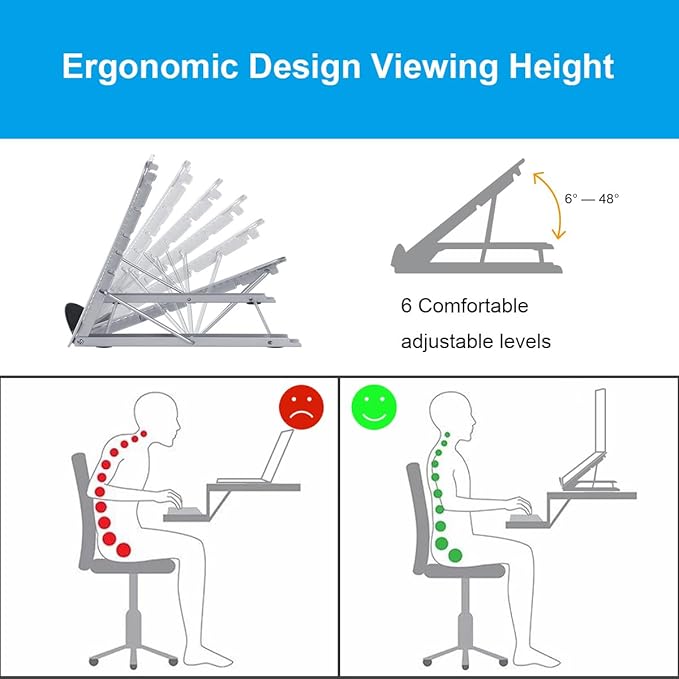 Ergonomic Laptop Tablet Stand Metal Mesh Ventilated Desktop Adjustable Computer Holder Riser Compatible with Apple MacBook Air Pro Dell XPS HP Samsung Lenovo More Laptops up to 16" (White)