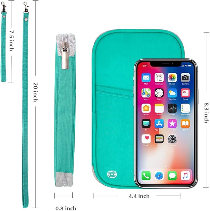 RFID Passport Wallet with Vaccine Card Slot, Family Travel Passport Holder Document Organizer Bag with Wrist & Neck Double Strap