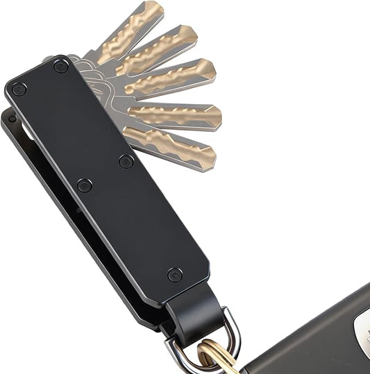 Key Organizer – Minimalist Metal Key Holder for 1-5 Keys, Compact Keychain with Clip, Noiseless & Sleek Design for Men and Women (Black)
