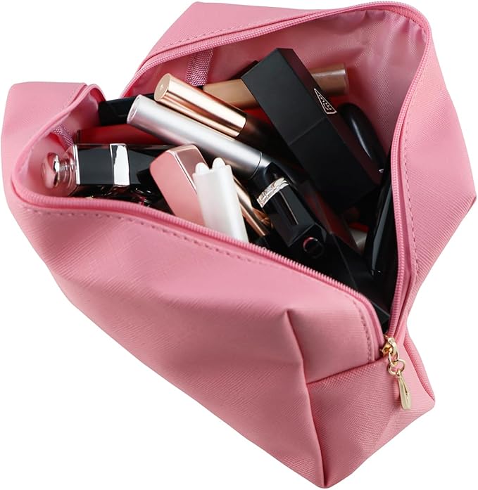 Small Makeup Bag Portable Cosmetic Bag for Women Makeup Pouch Waterproof Toiletry Bag for Travel (Rose pink-Big, Big Size)