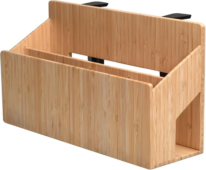 MobileVision Bamboo Side Desk or Table Organizer with C-Clamp Mount on Rear For Easy Mount