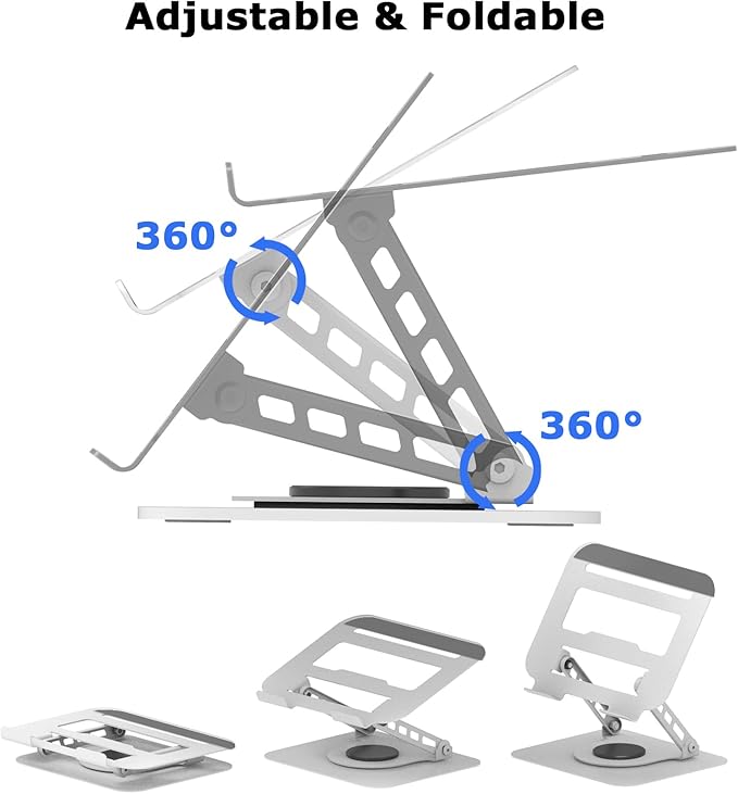 Adjustable Laptop Stand, 360 Rotating Computer Riser, Stable Base Stand Holder for MacBook Pro/Air Notebook up to 16 Inches, Silver