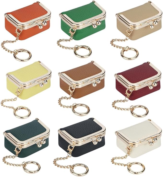 Royal Bagger Genuine Cow Leather Mini Jewelry Box Women's Coin Purse Solid Color Kiss Lock Change Pouch Casual Style Small Storage Bag for Women 1894 (White with Chain)