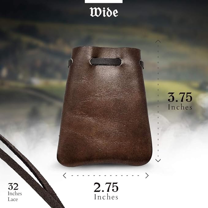 Nabob Leather Leather Drawstring Pouch, Coin Bag, Medicine Tobacco Pouch Medieval Reenactment Made in U.S.A Size 3.75" x 2.75"