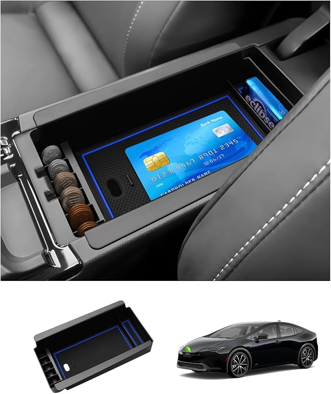FIILINES Center Console Organizer for 2023-2025 Toyota Prius, Center Console Tray Secondary Armrest Storage Box ABS Insert Container with Anti-Slip Mats