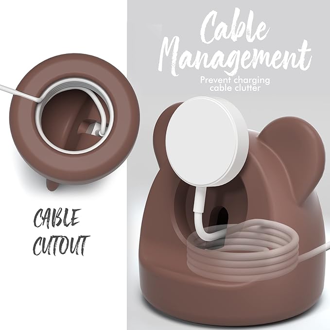 AFOOYO Monitor Stand Riser, Cloud-Shaped Sturdy Wood Computer Monitor Riser, Laptop Monitor Stand+Bear Charger Stand Silicone Dock Holder for Apple Watch Series