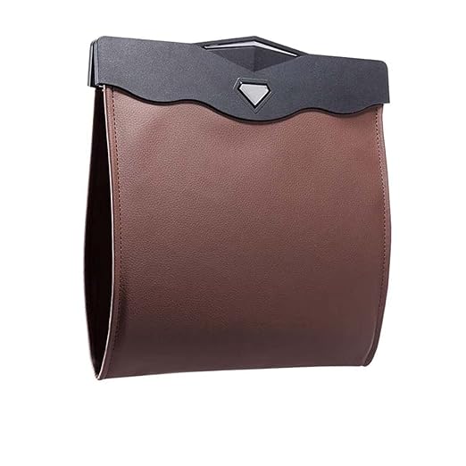 Car Leather Trash Bag Smart LED Waterproof Organizer Storage Garbage Can (Brown)