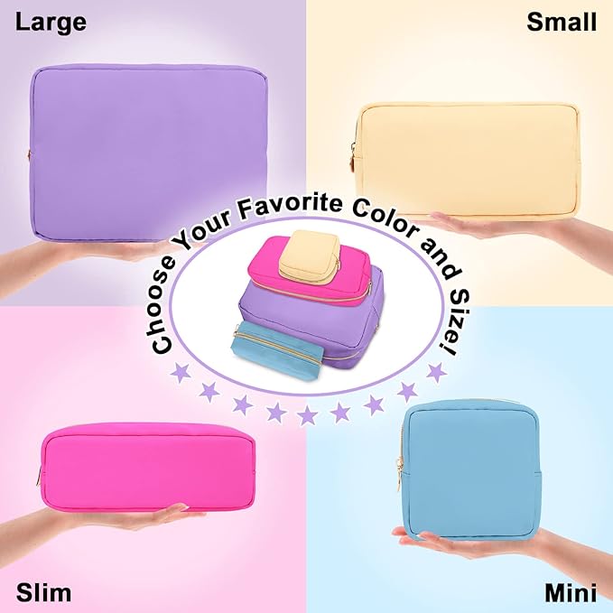 Nylon Large Makeup Bag Travel Cosmetic Bag Pouch, Preppy Big Makeup Bag Cute Cosmetic Zipper Pouch Purse, Waterproof Toiletry Bag Clutch Makeup Organizer Travel Essentials for Women Men Girls(Purple)