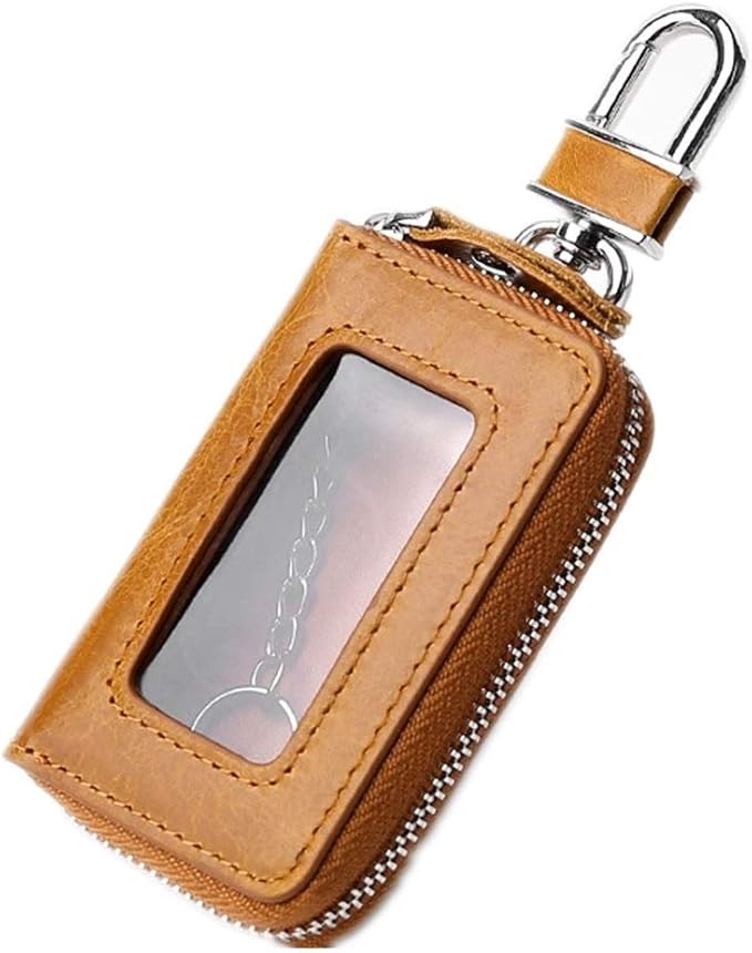 BAKUN Premium Mini Leather Car Key Case, Car Smart Key Chain Holder Wallet Zipper Bag for Remote Key Fob