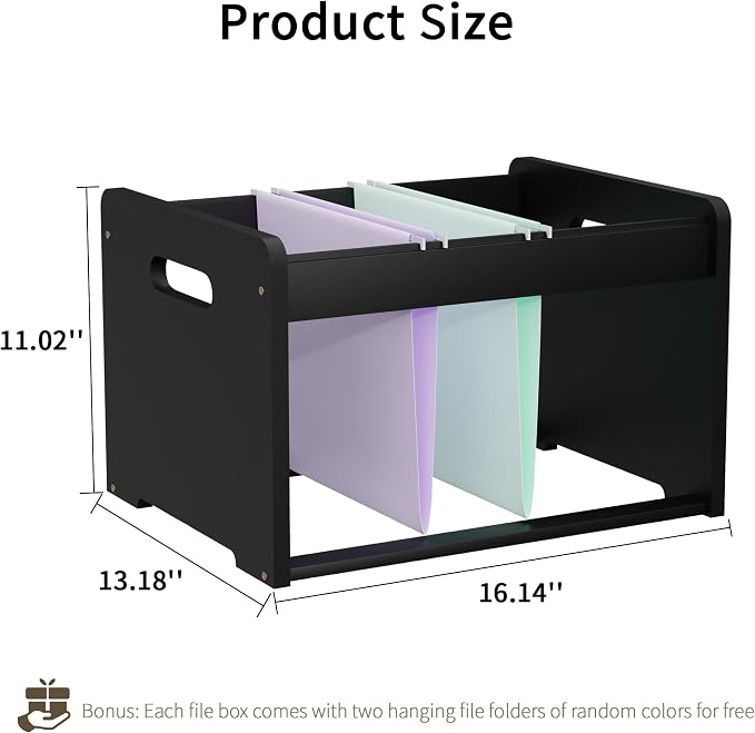 2 Pack Bamboo Hanging File Organizer, Office Desk File Organizer for Letter Size, Wood Hanging File Folders Organizer Record Holder Storage Stand Bookshelf Easy Assembly, Black
