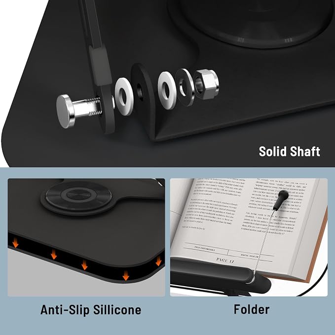 Acrylic Book Stand for Reading Hands Free - Adjustable 360° Rotating Cookbook Holder with Elastic Page Clips & Foldable Base, Multi-Angle Desktop Display Stand for Recipes, Laptops, Tablets, Bibles