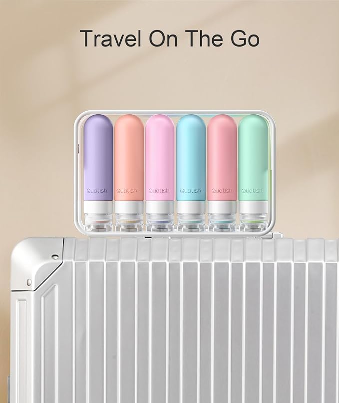 Quatish Travel Bottle for Toiletries 6 Pack, Original Patented Leakproof 3oz Tsa Approved Travel Size Container, BPA Free Silicone Shampoo and Conditioner Bottle, Cruise Camping Essentials, Periwinkle
