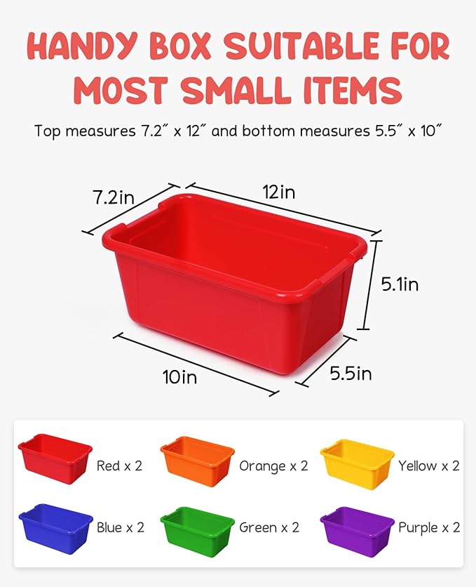 GAMENOTE 6 Quart Storage Bins with Lids,12 Pack Rainbow Plastic Latching Box for Classroom&Kids Toy Storage Opaque Stackable Shoe Box Size Containers for STEM Morning Tubs, Crafts & Building Blocks