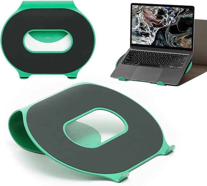 NUMIN Loop Laptop Stand Green | Laptop Tabletop Stand | Sturdy Rust Free Metal and Wood Design | Anti Slip leatherite Surface | Compatible for MacBook, HP, Dell, Lenovo