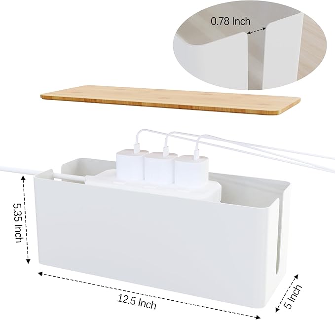 Cable Management Box,Wooden Style Large Cable Organizer Box for Office and Home,Cable Organizer Box with Proof Lock for Baby-Pets,Wood Lid（White,1 Pack