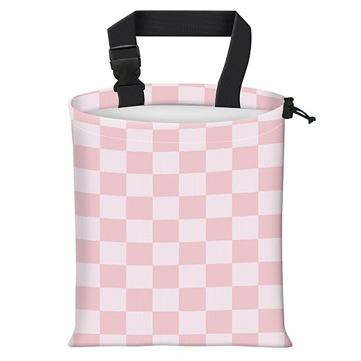 Car Trash Bag Large Hanging Can for Back of Seat, Cute Waterproof Car Garbage Bag for Vehicle, Travelling, Outdoor Pink White Checkerboard