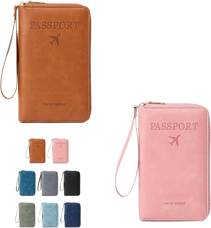 RFID Passport Holder for Travel - Cruise Essentials 2025 with RFID Blocking Sleeves | Anti-Theft Travel Wallet Document Organizer for Women & Men (2PCS Pink+Brown)