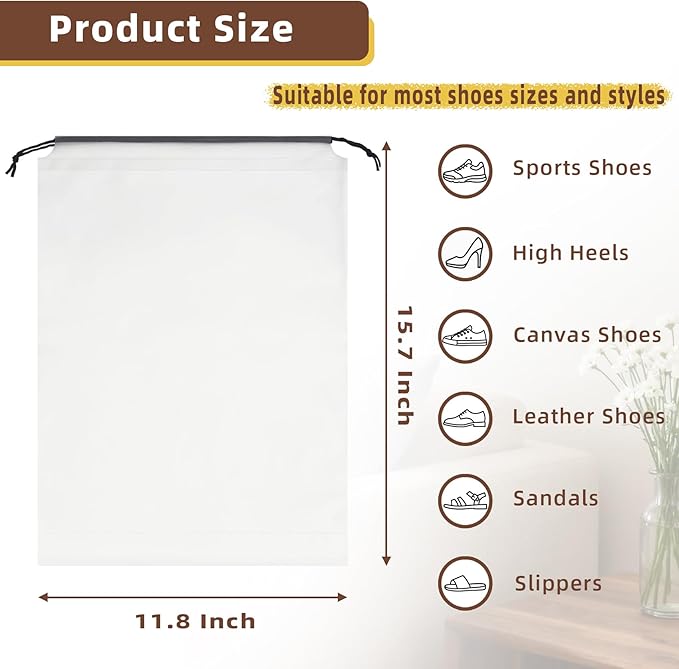 6 PCS Clear Shoe Bags for Travel, 11.8" x 15.7" Travel Shoe Bags for Storage and Packing, Waterproof Drawstring Shoe Bag for Traveling, Travel Essentials for Women and Men