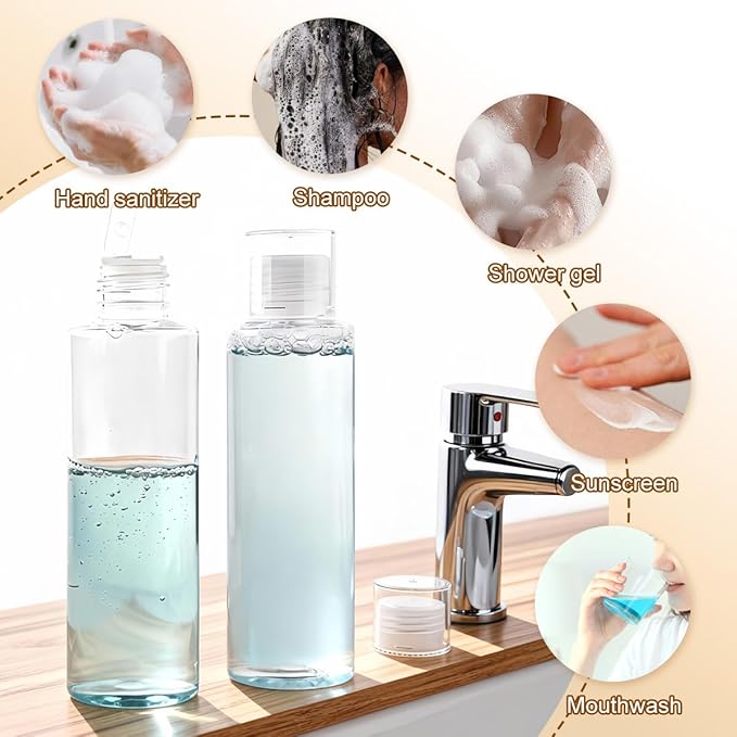 5 oz Clear Plastic Empty Bottles Travel Bottle Container with Flip Cap Sample Tube Jars for Cosmetic Bath Shower Gel Lotion Liquid Shampoo - Set of 4