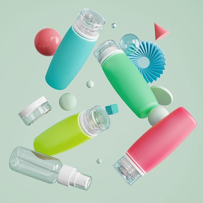 PACKISM 6 Pack TSA Approved Travel Bottles Set - Leak Proof 3.4oz Silicone Squeeze Containers for Toiletries, Refillable Accessories for Shampoo Conditioner Lotion Body Wash, BPA Free (Bottles Only)