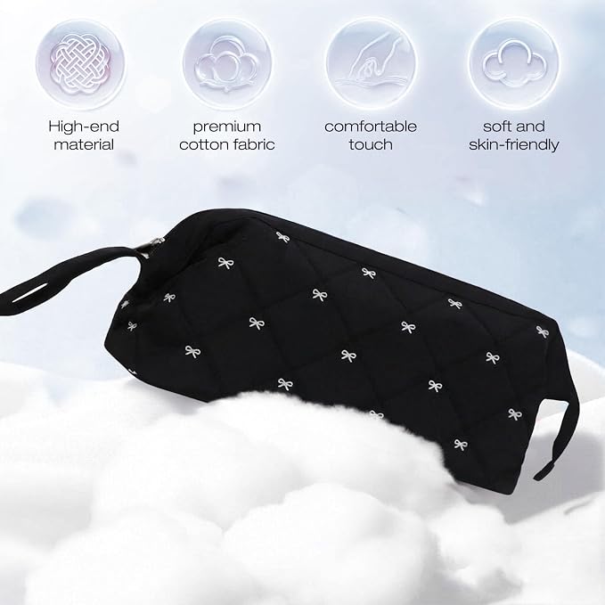 Stratalife Quilted Hair Tools Travel Bag with Polishing Cloth Compatible with Dyson Airwrap Shark Flex Style, Portable Toiletry Bag Hair Dryer Curling Iron Carrying Case Travel Essentials Black Bow