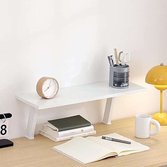Clamp On Desk Organizer Shelf White, Above Desk Storage Extension Portable No Drill Required Bookcase Clamp Rack for Home Office Dorm Workstation and Study Space (White, 23.6x7.8 in)