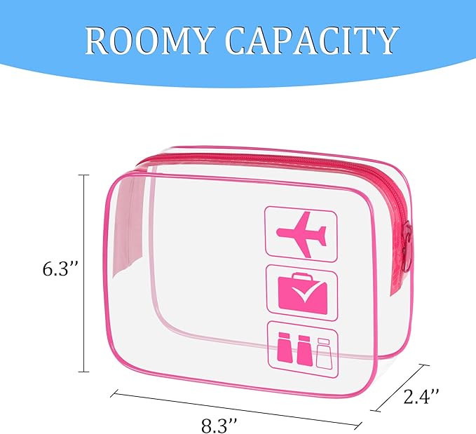 3Pcs TSA Approved Toiletry Bag, Clear Travel Toiletry Bag, Clear Makeup Bag, Waterproof Travel Makeup Cosmetic Bag, Carry On Airport Airline Quart Size Travel Bag for Women Men (Black+Pink+Blue)
