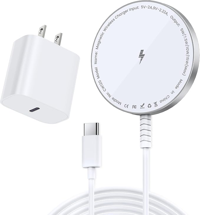 MagSafe Charger [Apple MFi Certified] for iPhone 17/16/15/14/13/12 & Airpods, 15W Fast Magnetic Wireless Charging Pad with 20W USB-C Adapter, Strong Magnetic, 5FT Cable,Ideas for Home Office & Travel