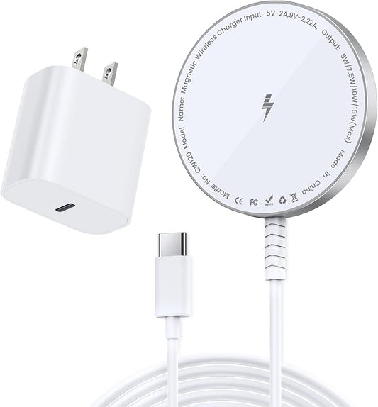 MagSafe Charger [Apple MFi Certified] for iPhone 17/16/15/14/13/12 & Airpods, 15W Fast Magnetic Wireless Charging Pad with 20W USB-C Adapter, Strong Magnetic, 5FT Cable,Ideas for Home Office & Travel