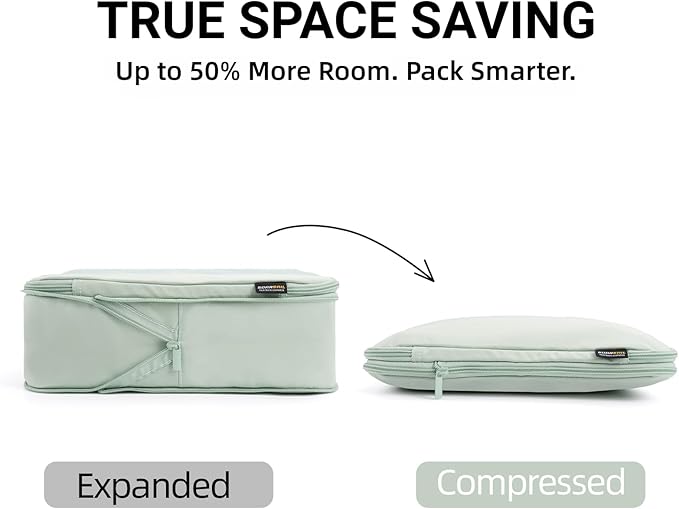 4 Piece Compression Packing Cubes for 3–7 Day Travel, Lightweight Travel Organizers with Breathable Mesh, Double-Zipper Packing Cubes for Carry-On & Suitcases (Light Green)