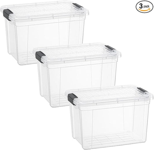 Superio Small Storage Bins with Lids- 3 Pack, 4.75 Qt Clear Boxes for Organizing, Stackable Plastic Containers- BPA Free, Non-Toxic, Odor Free, Organizer for Home, Office, Dorm