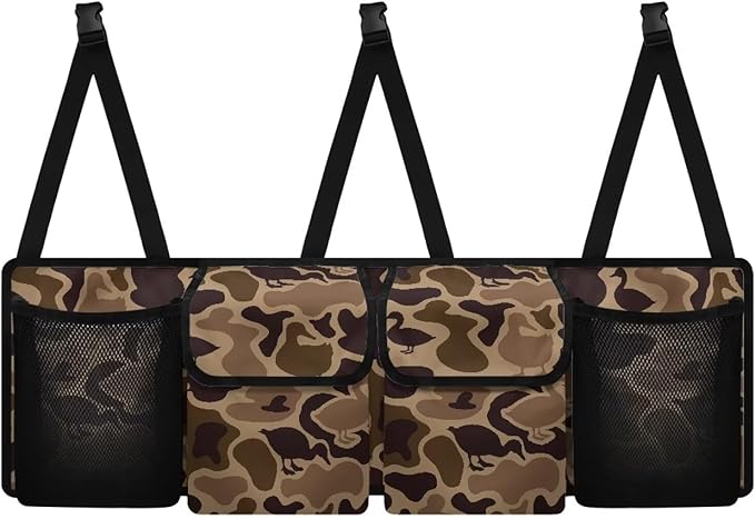 Duck Camo Hanging Car Organizer 4 Pockets Trunk Storage Organizer with Adjustable Straps Large Capacity Backseat Hanging Storage Bag Universal Fit for Cars SUV Sedans