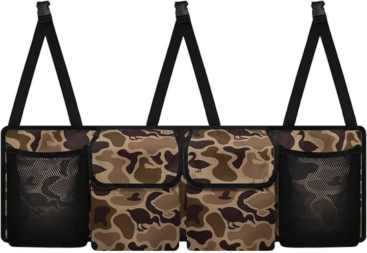 Duck Camo Hanging Car Organizer 4 Pockets Trunk Storage Organizer with Adjustable Straps Large Capacity Backseat Hanging Storage Bag Universal Fit for Cars SUV Sedans