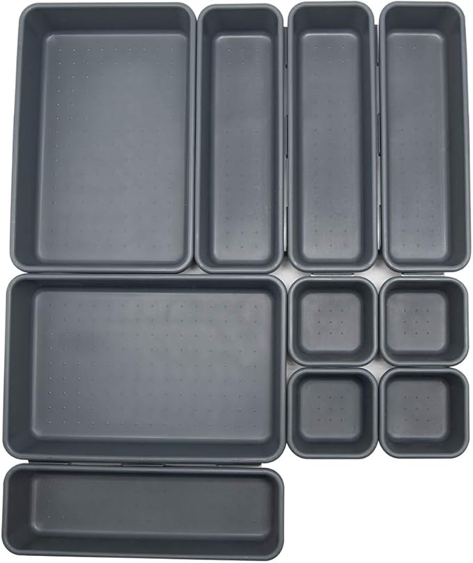 Backerysupply Interlocking Desk Drawer Organizer Separators for Kitchen, Bathroom, Makeup, Office (Set of 10)