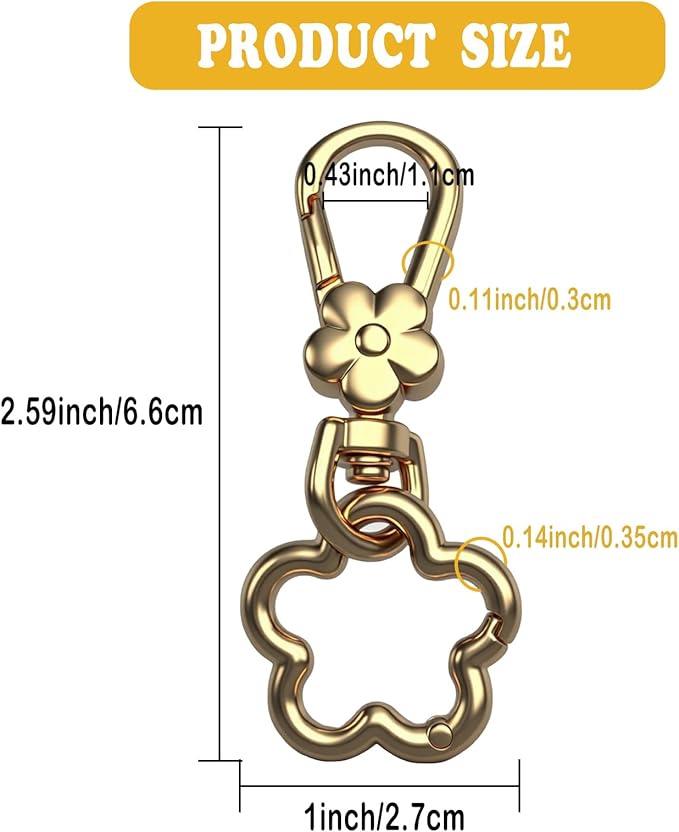 Metal Keychains for Women Men, 2PCS Cute Flower Shape Quick Release Key Chain Bag Charms Car Keychain Holder Clip