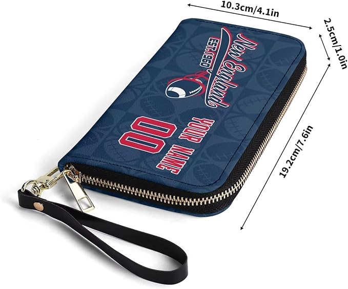 Custom Sports Team Zip Organizer Wallet-Personalized PU Leather Wallet with Name Number,Multi-Card Slots,Wrist Strap,Fan Gift for Men Women.