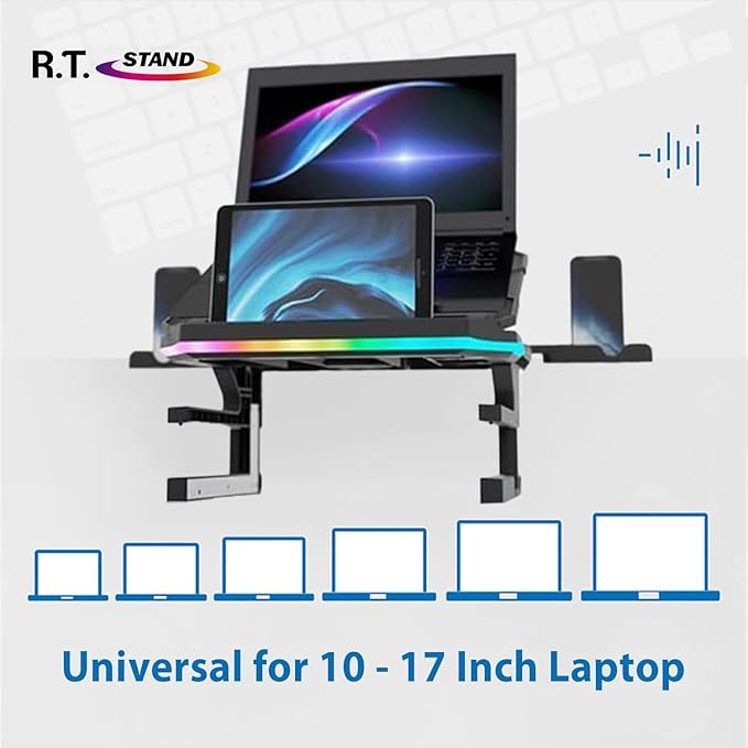 Enermax Gaming Laptop Stand, 360° Notebook Stand Height-Adjustable with RGB Lighting, Riser for Laptops from 10 to 17.3 Inches, Tablet Holder with Ventilation for Desk, Black (ELS001)