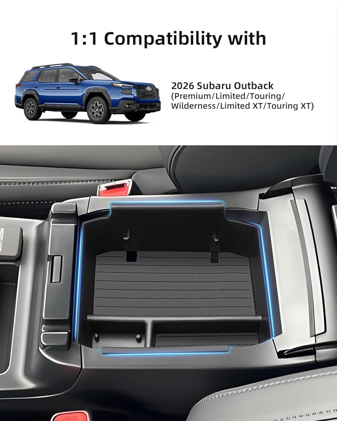 Center Console Organizer for 2026 Subaru Outback(Premium, Limited, Touring, Wilderness, Limited XT, Touring XT), Armrest Storage Box Insert Divider Tray, 2026 Outback Interior Accessories