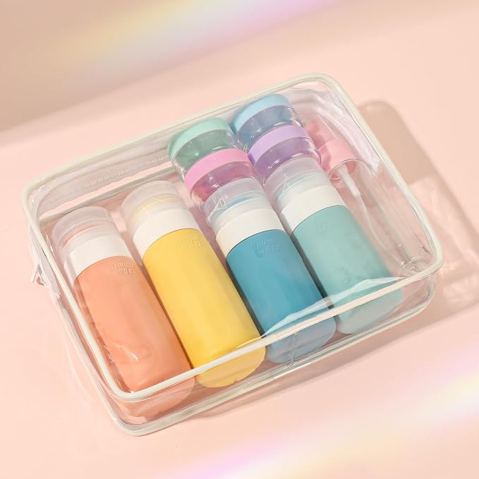 18 Pack Travel Bottles Set for Toiletries, TSA Approved Leak Proof Travel Size Container jars,Squeezable Silicone Travel Essential Accessories for Conditioner, Shampoo, Lotion