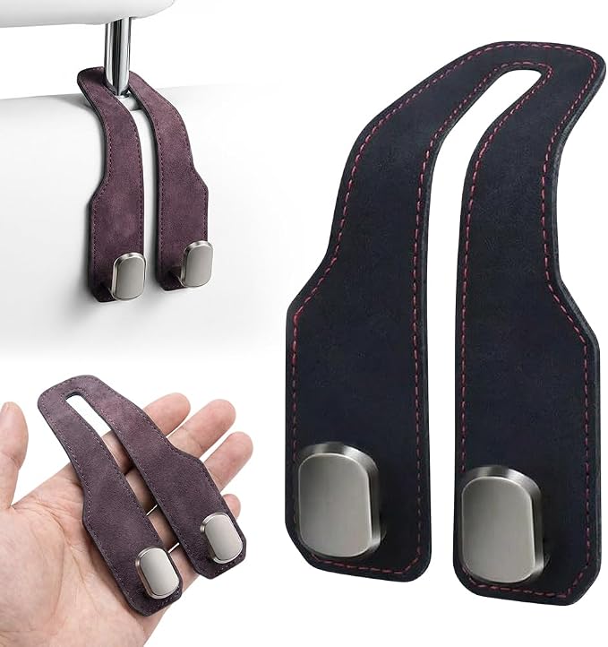 Car Seat Back Storage Hook, 2026 New Car Seat Headrest Hook for Purses and Bags, Leather Car Seat Back Storage Hooks, Car Seat Hangers Organization Accessories (Black 1pcs)